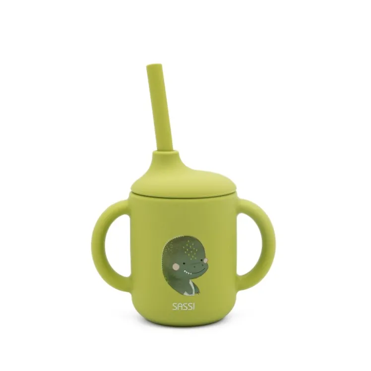 Bicchiere con cannuccia in silicone - Dinosauro Cracky