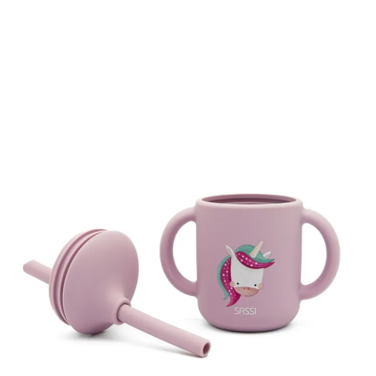 Bicchiere con cannuccia in silicone - Unicorno Sparkly