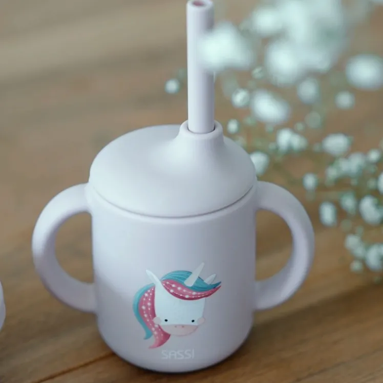 Bicchiere con cannuccia in silicone - Unicorno Sparkly