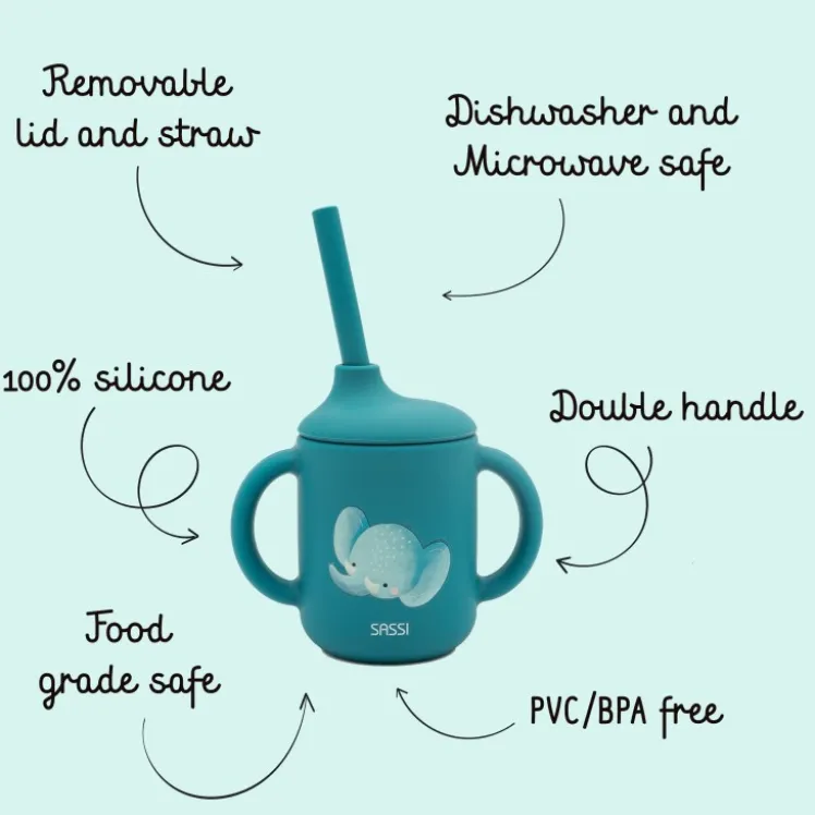 Bicchiere con cannuccia in silicone - Elefante Chewy