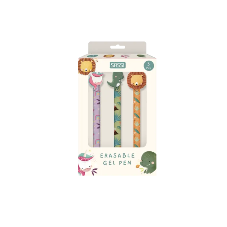 Set Penne Gel Cancellabili – Dinosauro, Unicorno e Leone